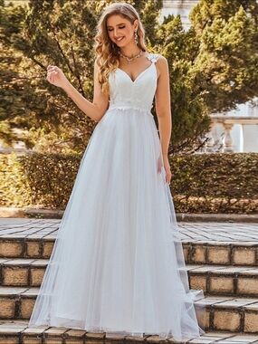 Ever Pretty White Lace Bodice Tulle A-Line Wedding Dress
